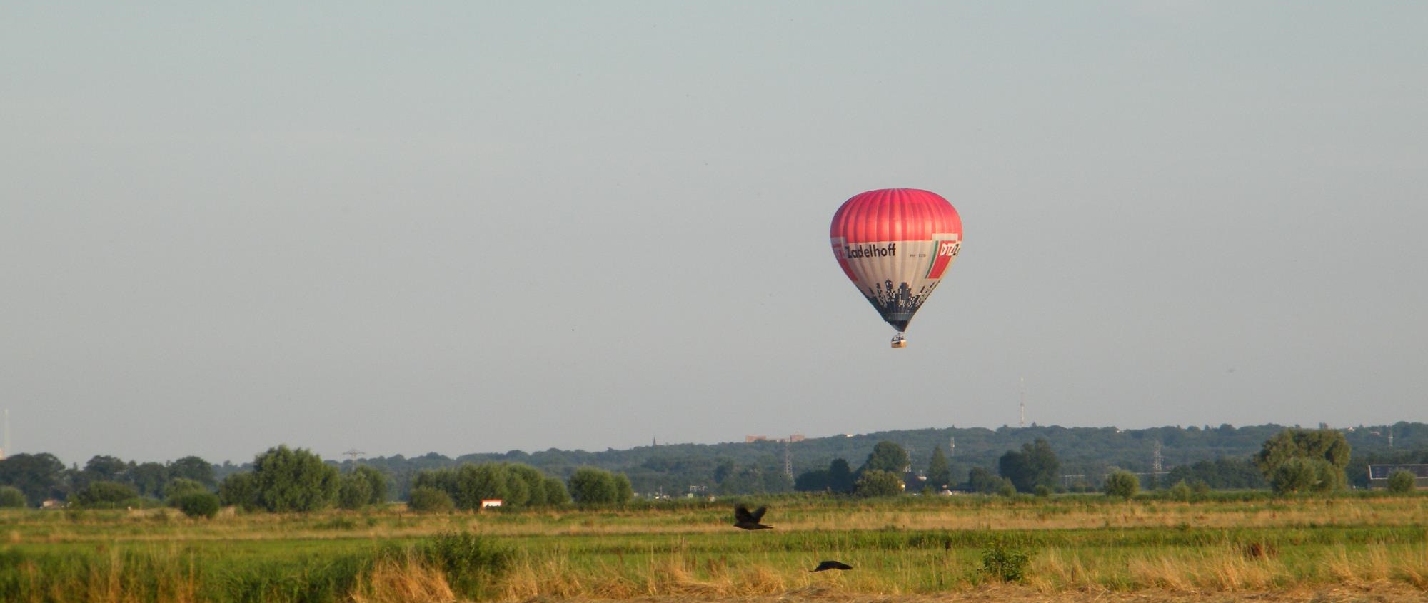 Air balloon is landing on the field